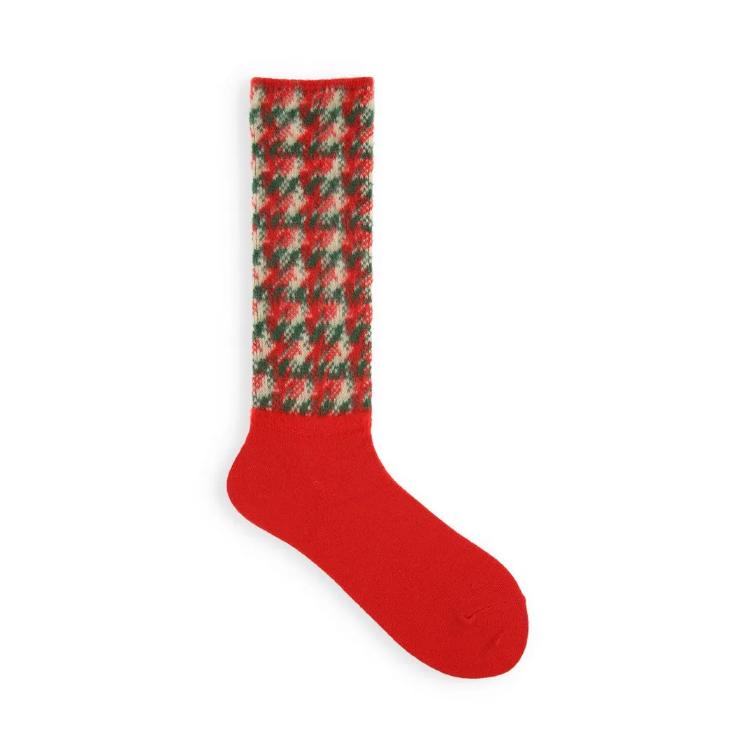 021140932 Jacquard Fluffy Houndstooth Crew Socks