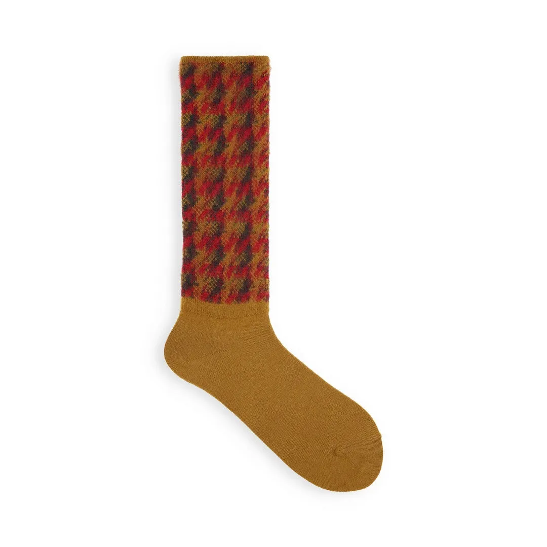 021140932 Jacquard Fluffy Houndstooth Crew Socks