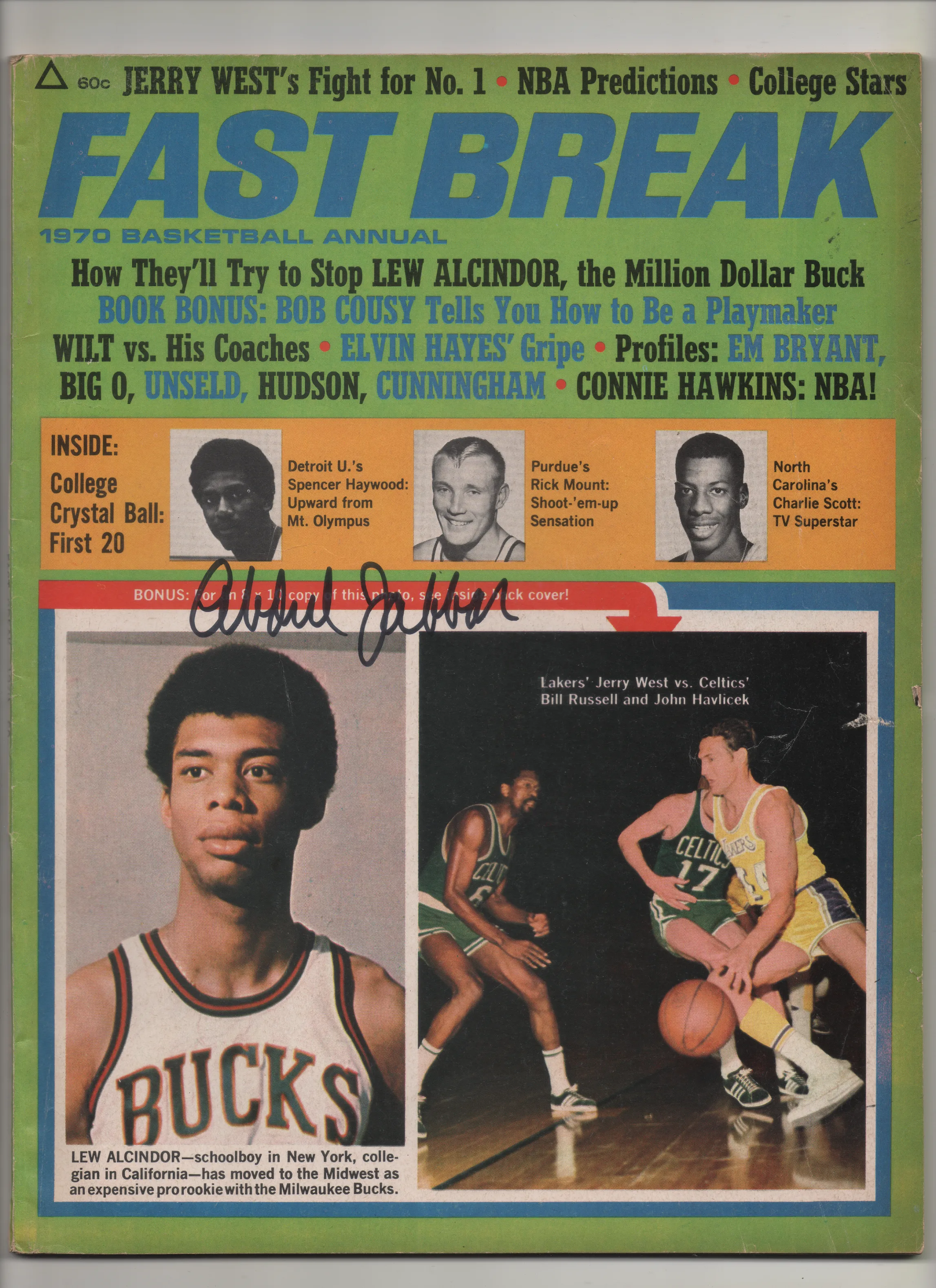 [1 of 1] 1970 Basketball Annual Fast Break-How they'll Try to Stop Lew, The Million Dollar Buck - Signed by Kareem Abdul-Jabbar