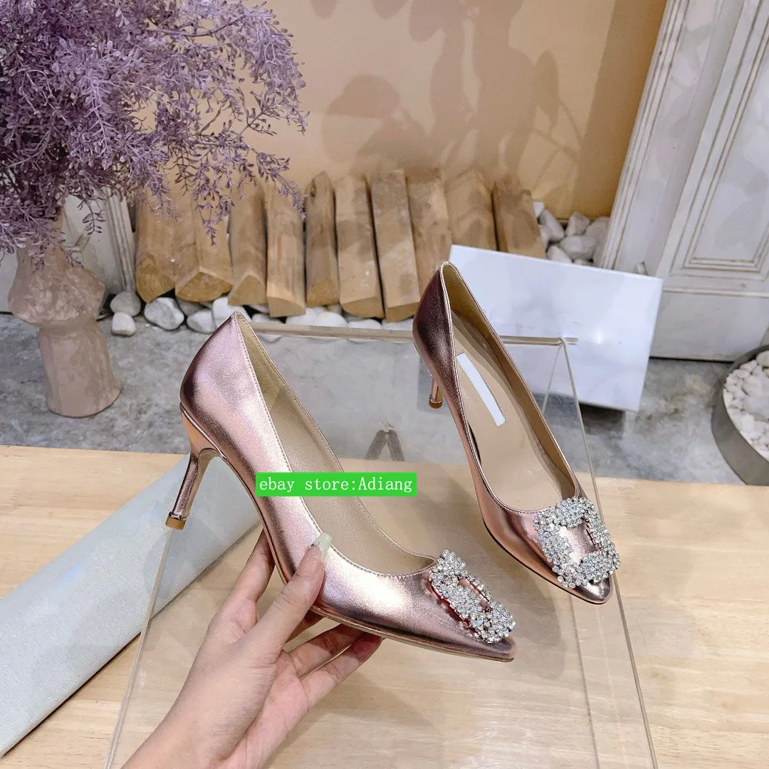 7cm&flats rhinestone Square buckle metal cow leather boat shoes grace pump women 2023