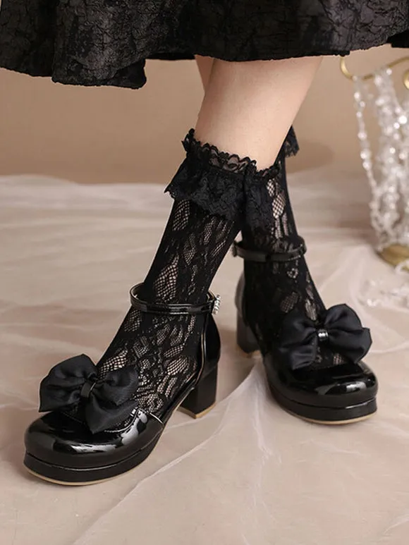 Academic Lolita Sandals Bows Round Toe PU Leather Burgundy Lolita Summer Shoes
