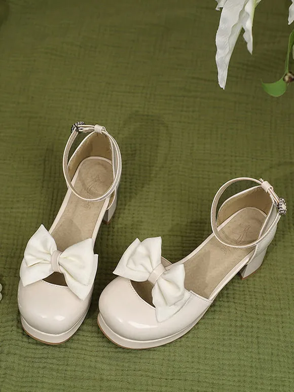 Academic Lolita Sandals Bows Round Toe PU Leather Burgundy Lolita Summer Shoes