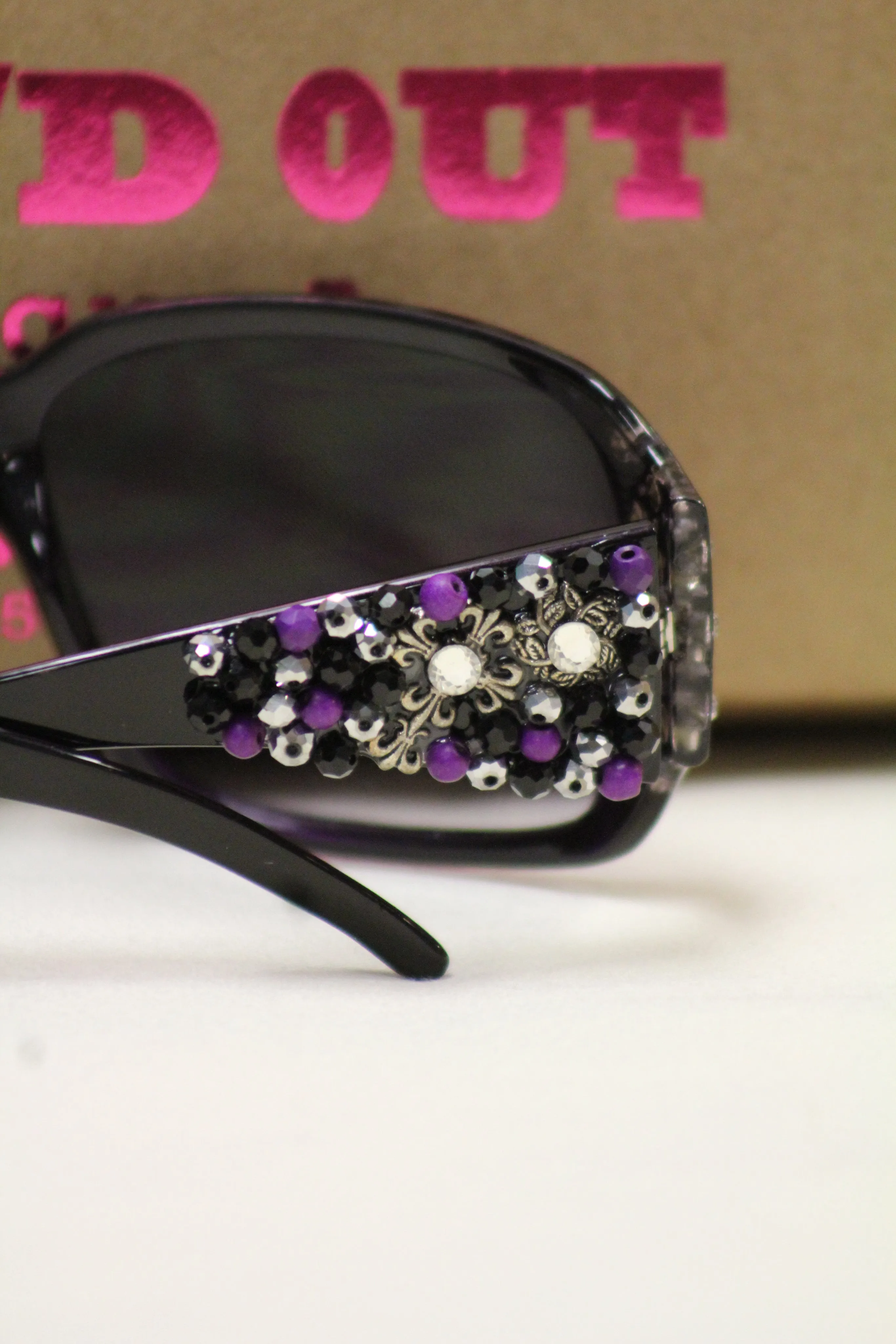 ADO | Customized Sunglasses Purple Tint with Purple Beads & Silver Cross