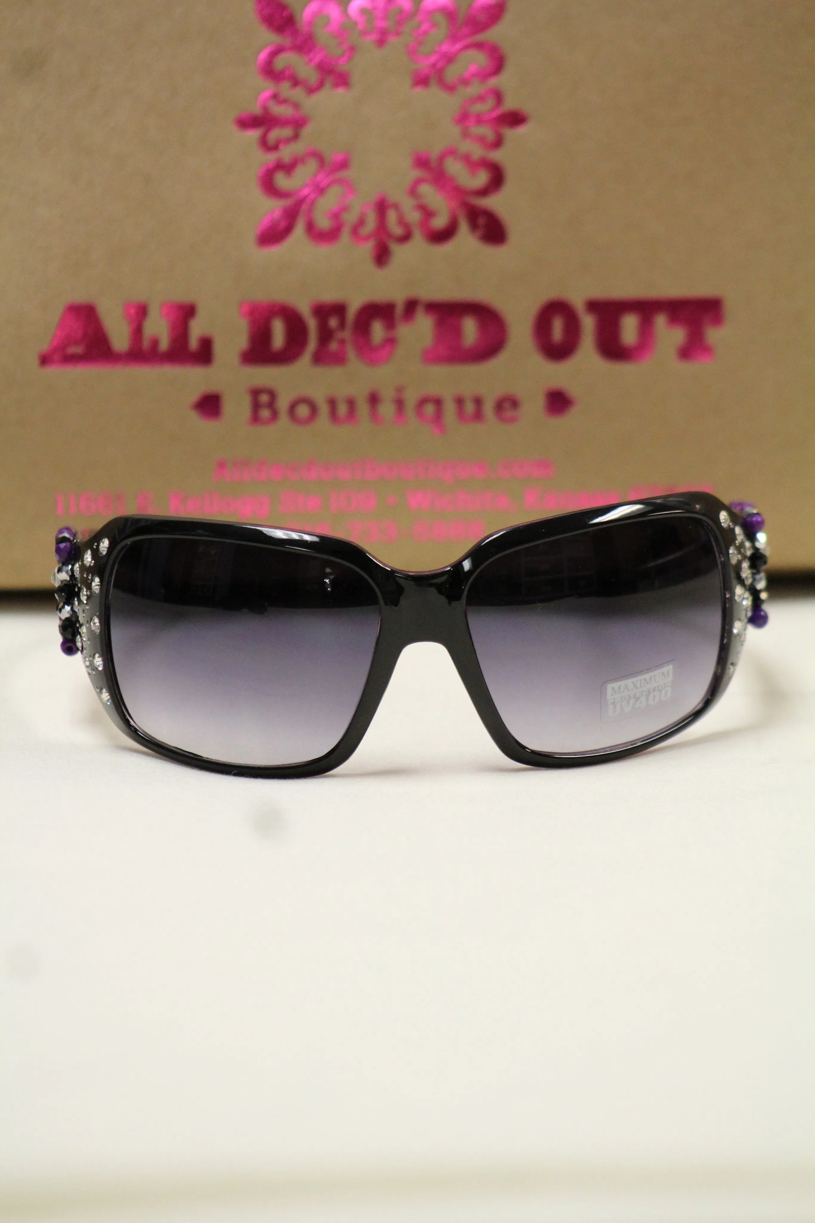 ADO | Customized Sunglasses Purple Tint with Purple Beads & Silver Cross