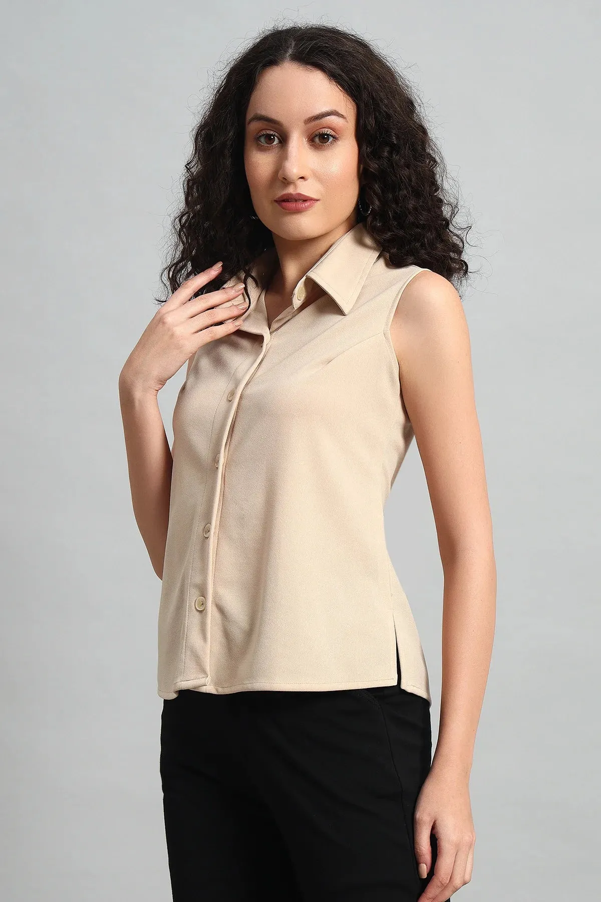 Allure A-Line Collar Top, Beige