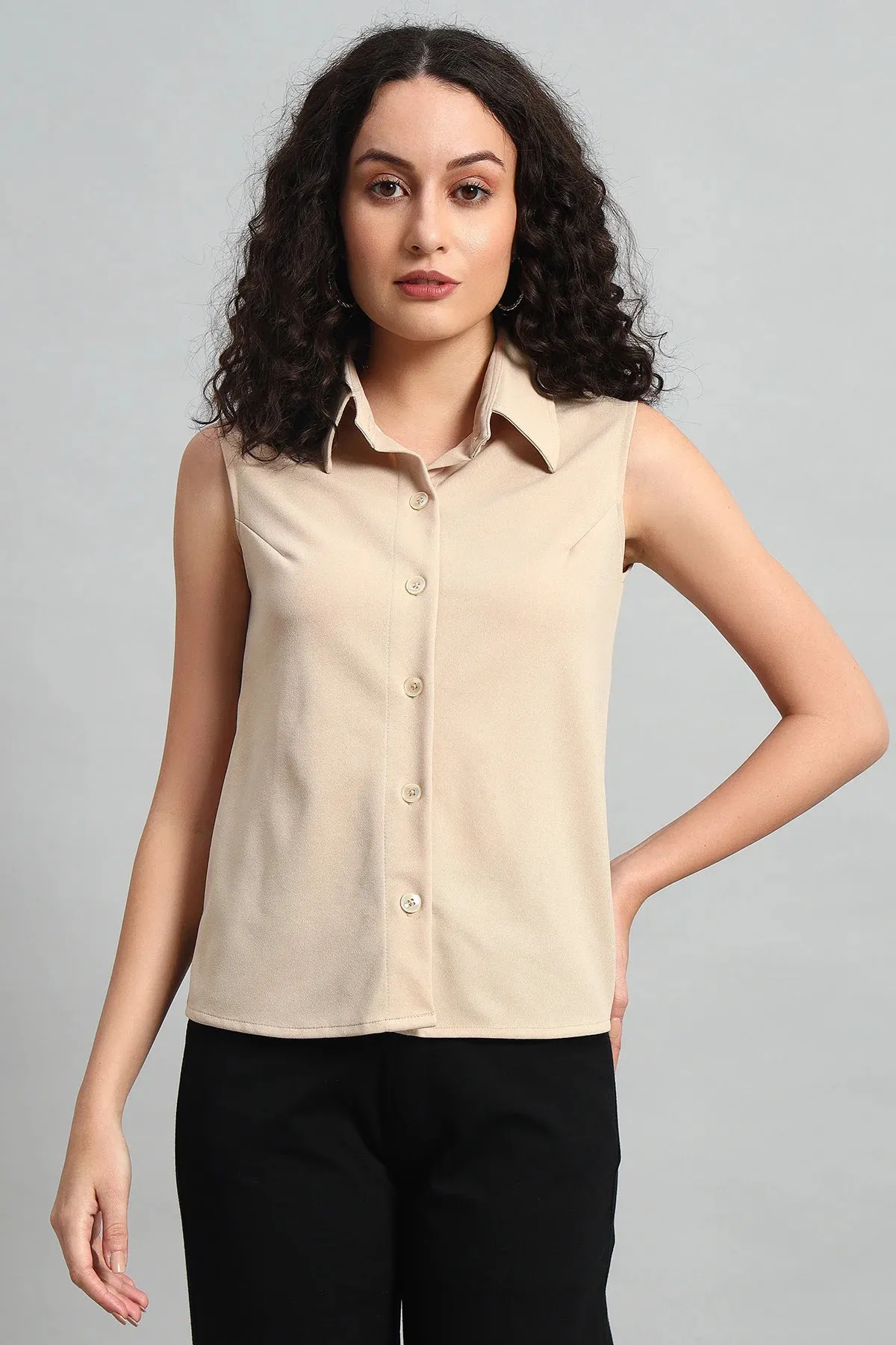 Allure A-Line Collar Top, Beige