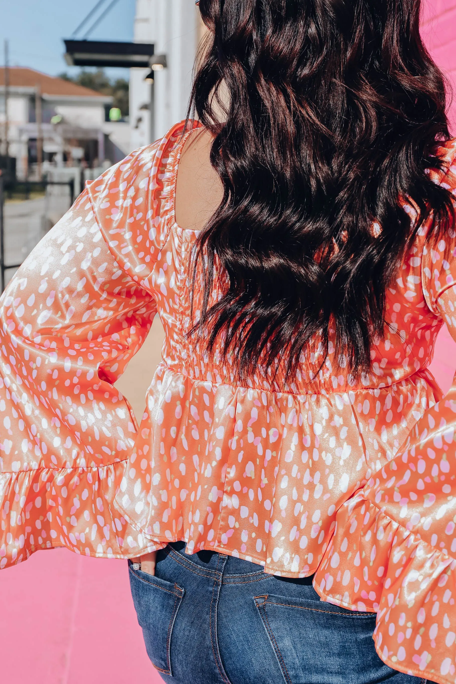 Amarillo Bell Sleeve Top - Tangerine/Ivory