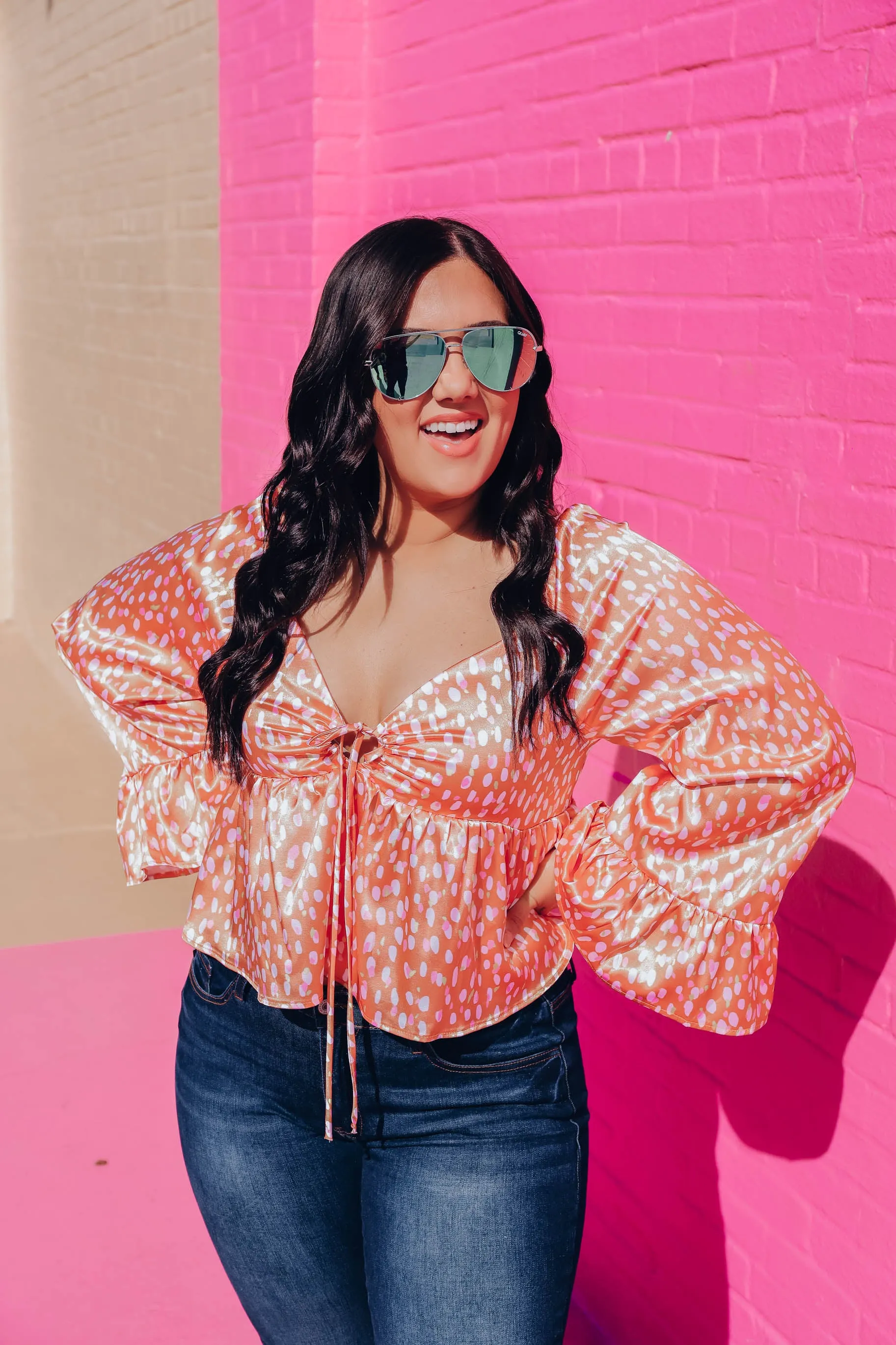 Amarillo Bell Sleeve Top - Tangerine/Ivory