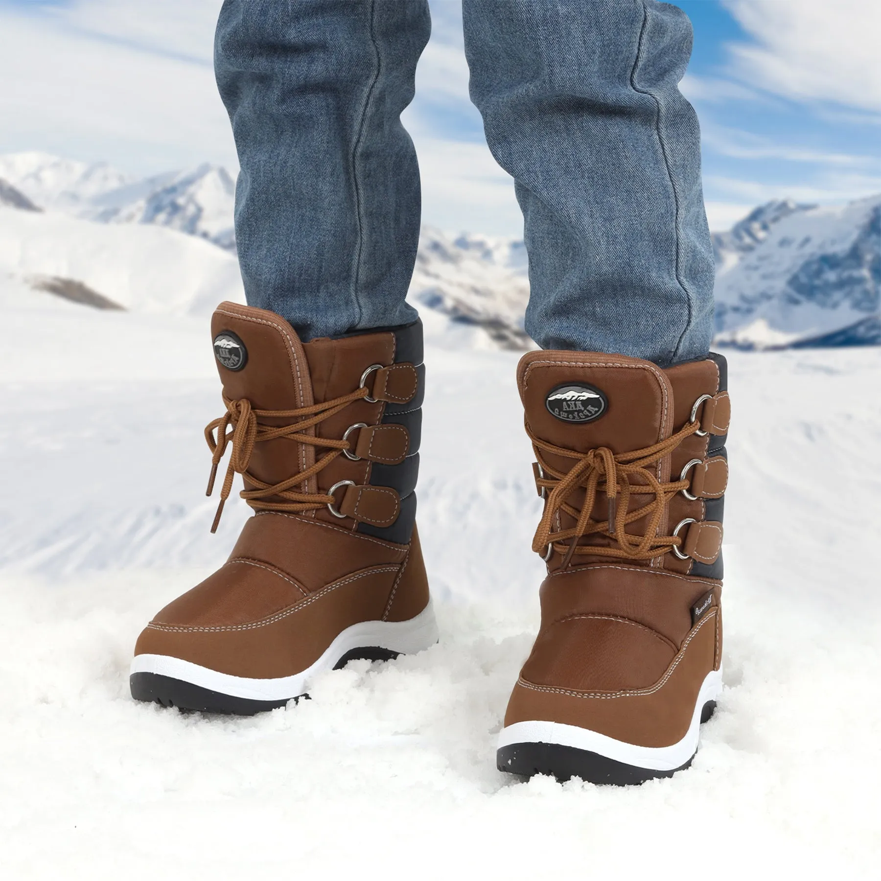 Apakowa Boys Water Resistance Snow Boots for Toddler/Little Kid-FXJFSZK-HDL020-Brown