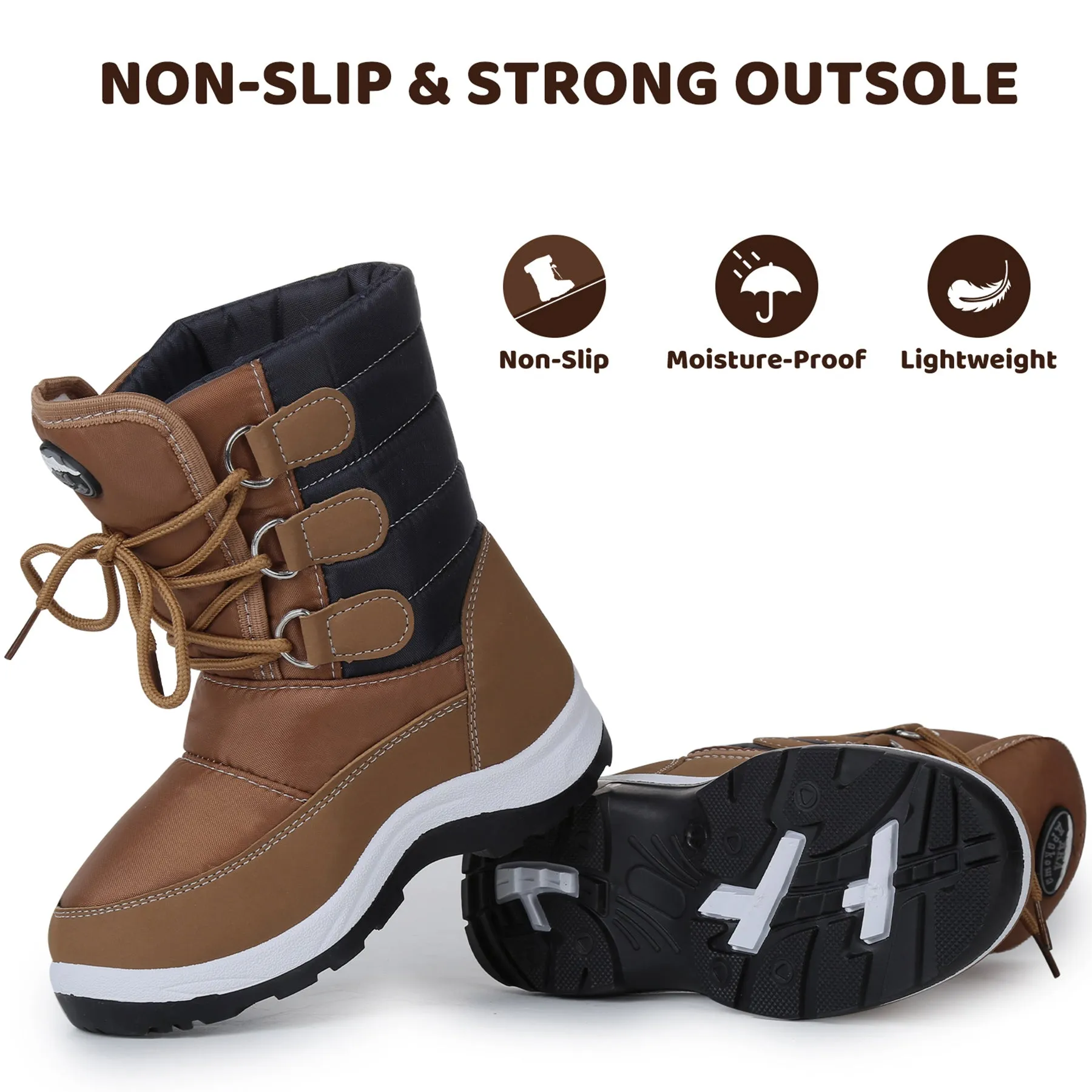 Apakowa Boys Water Resistance Snow Boots for Toddler/Little Kid-FXJFSZK-HDL020-Brown