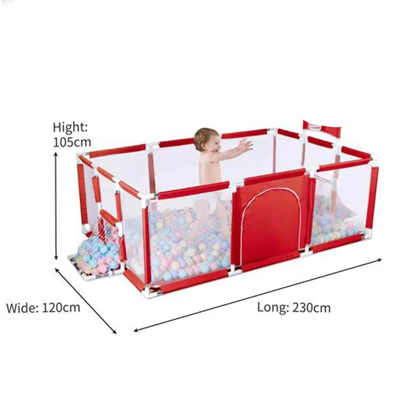 Babyip Extra Large Playpen | Play Yard for Babies | Football | Basketball | Red