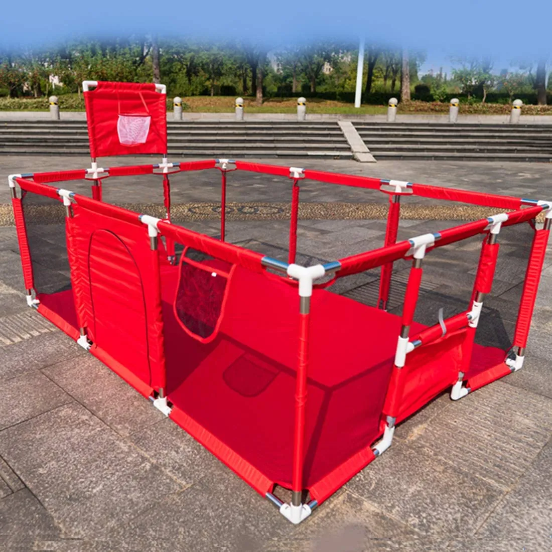 Babyip Extra Large Playpen | Play Yard for Babies | Football | Basketball | Red