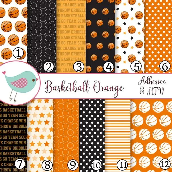 Basketball Sports Black and Orange Vinyl Print Adhesive Vinyl Heat Transfer Craft Vinyl Pattern Vinyl