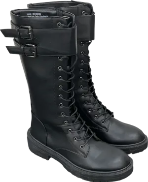 Be You Black Long Lace Up Biker Boots UK 7 EU 40 👠