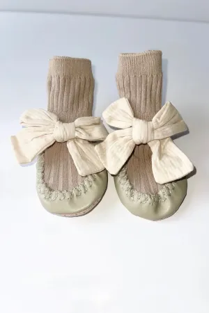 Beige/Cream Bow Baby Pram Boots