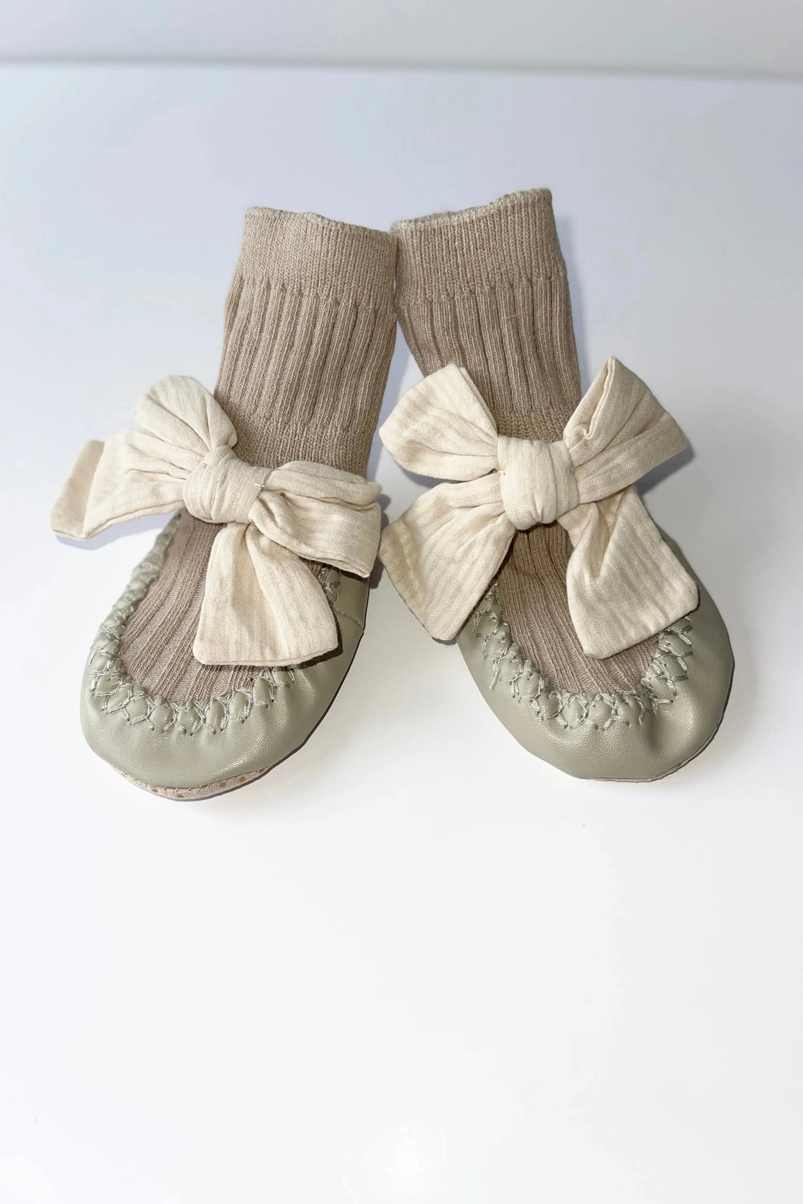 Beige/Cream Bow Baby Pram Boots