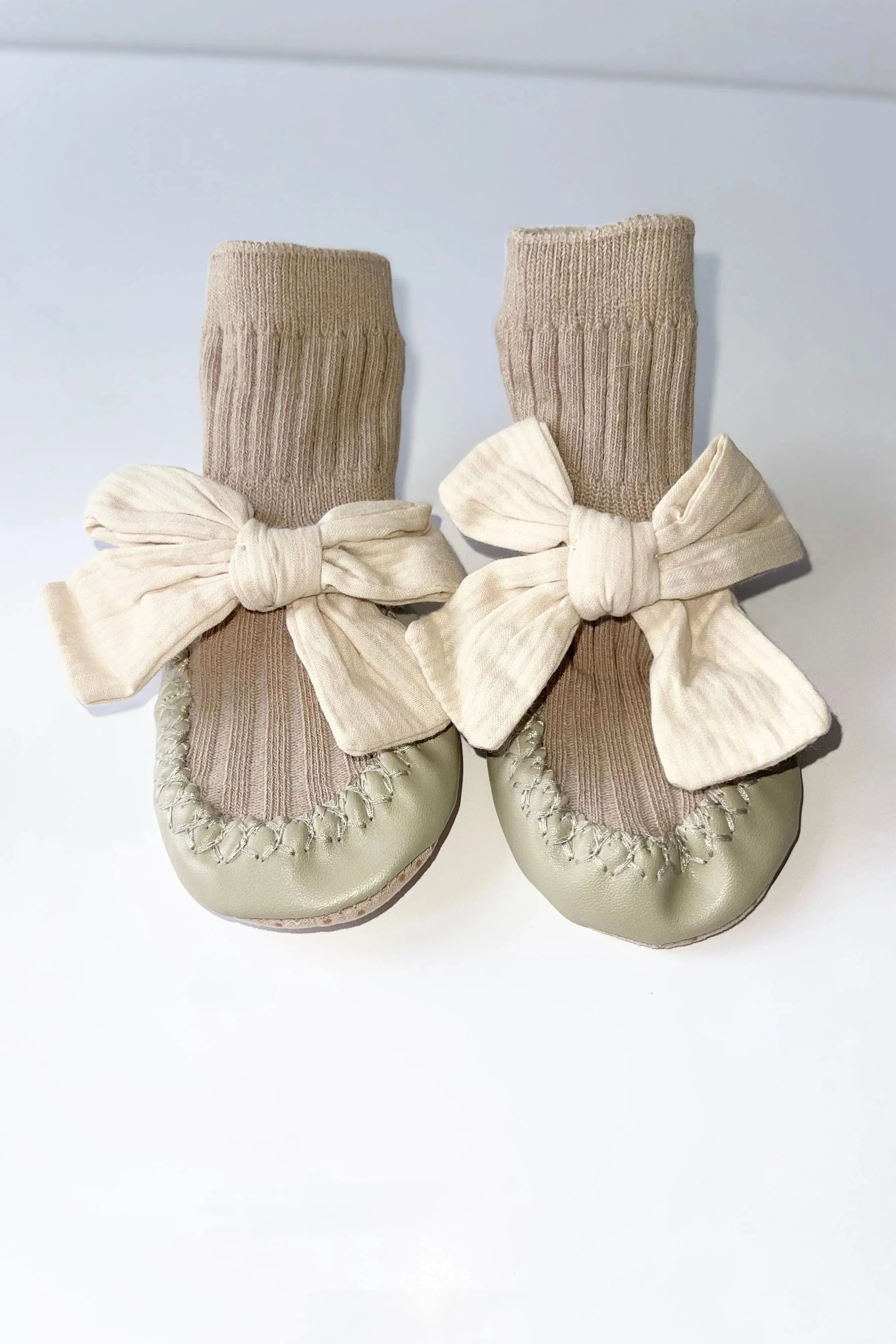 Beige/Cream Bow Baby Pram Boots