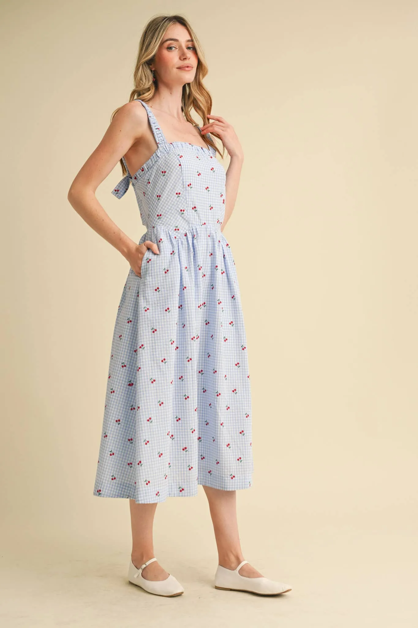 CHERRY GINGHAM MIDI DRESS