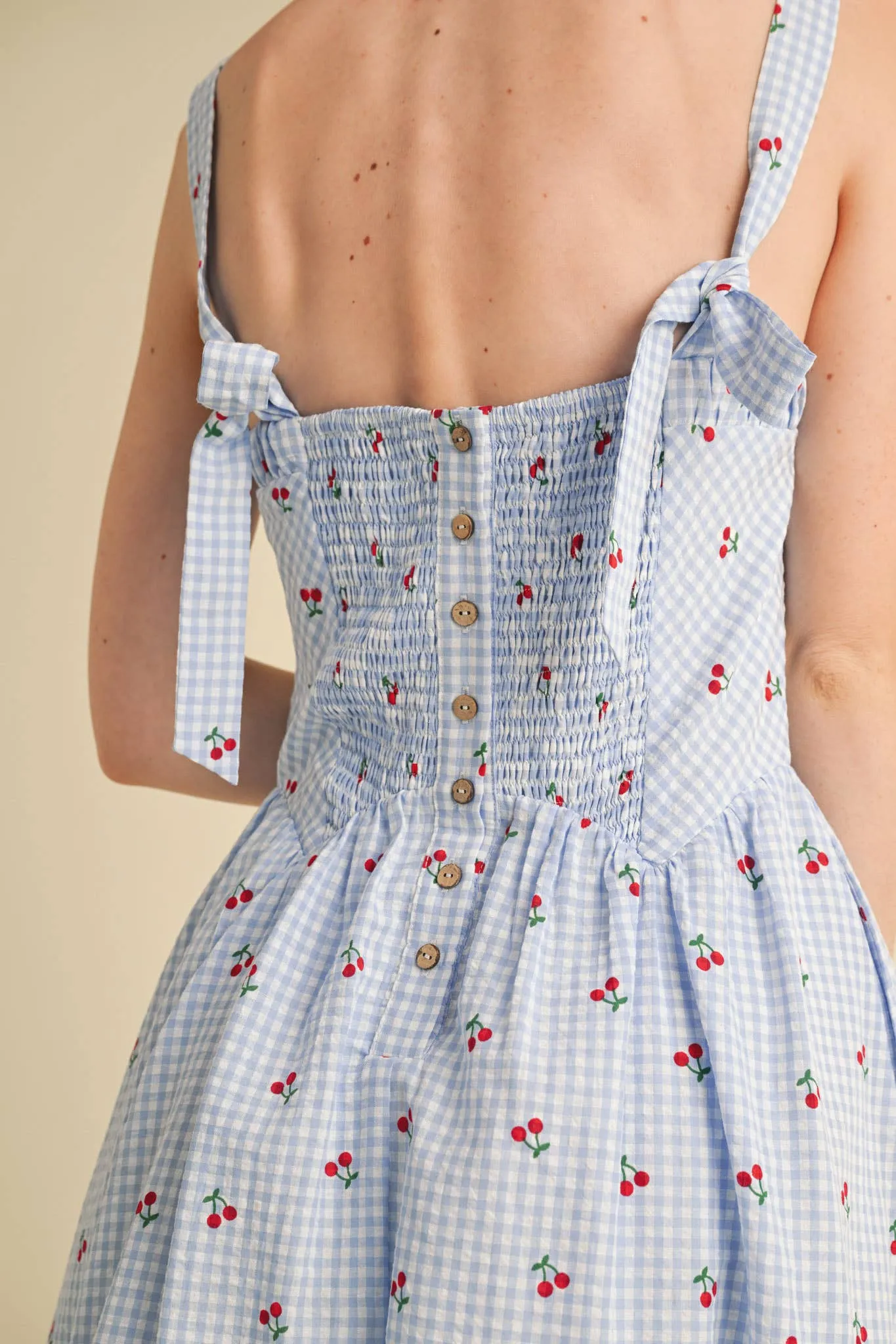 CHERRY GINGHAM MIDI DRESS