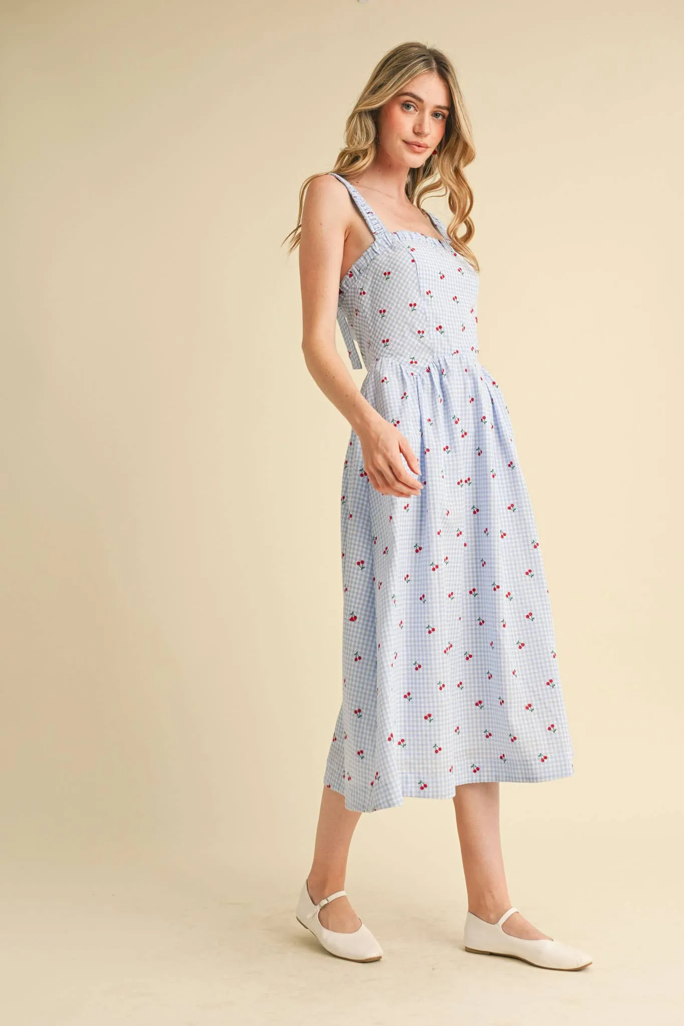 CHERRY GINGHAM MIDI DRESS