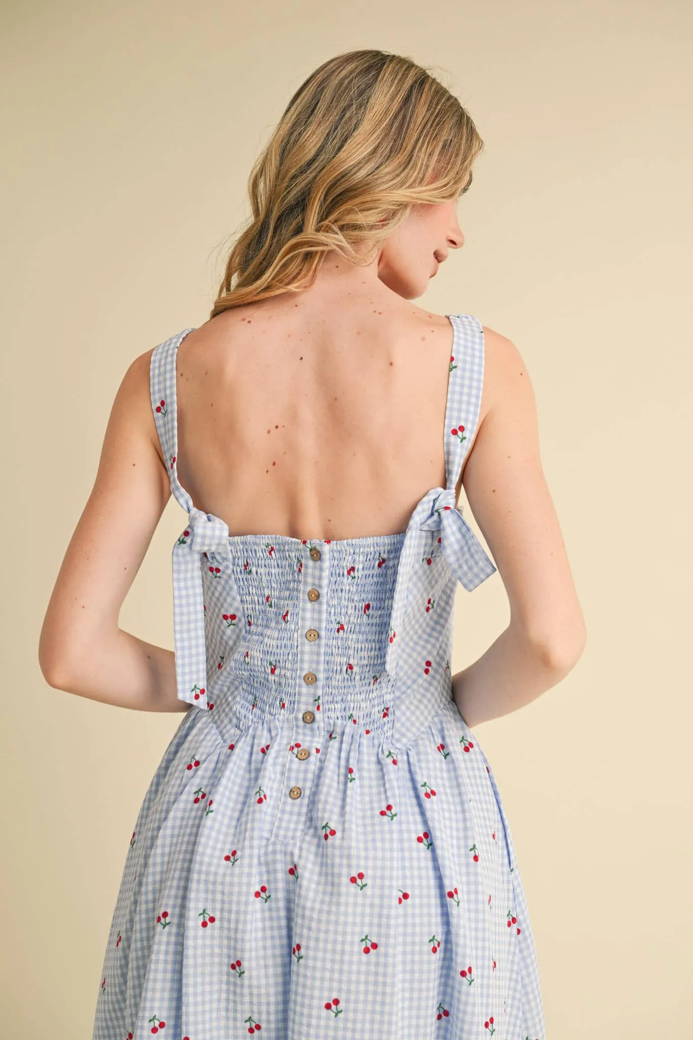 CHERRY GINGHAM MIDI DRESS