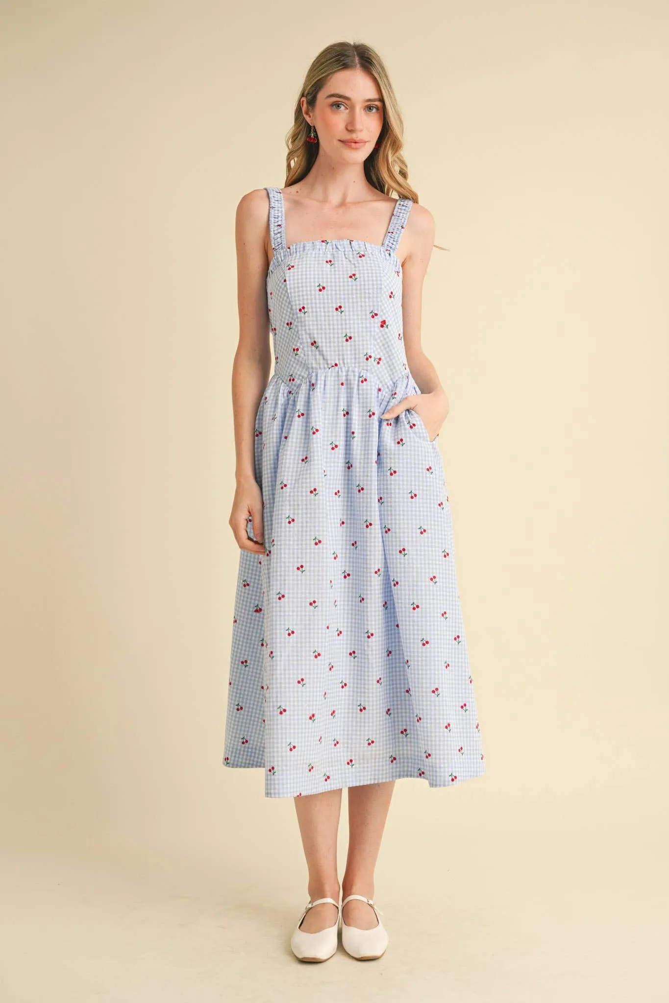 CHERRY GINGHAM MIDI DRESS