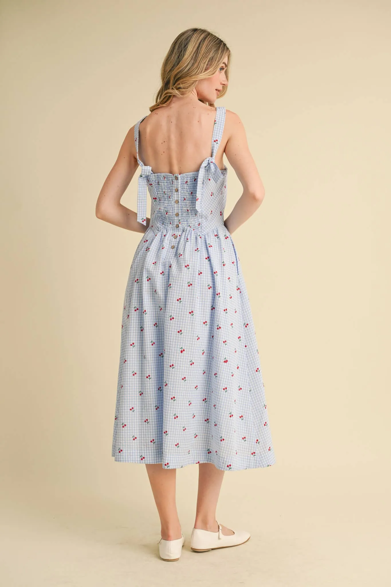 CHERRY GINGHAM MIDI DRESS