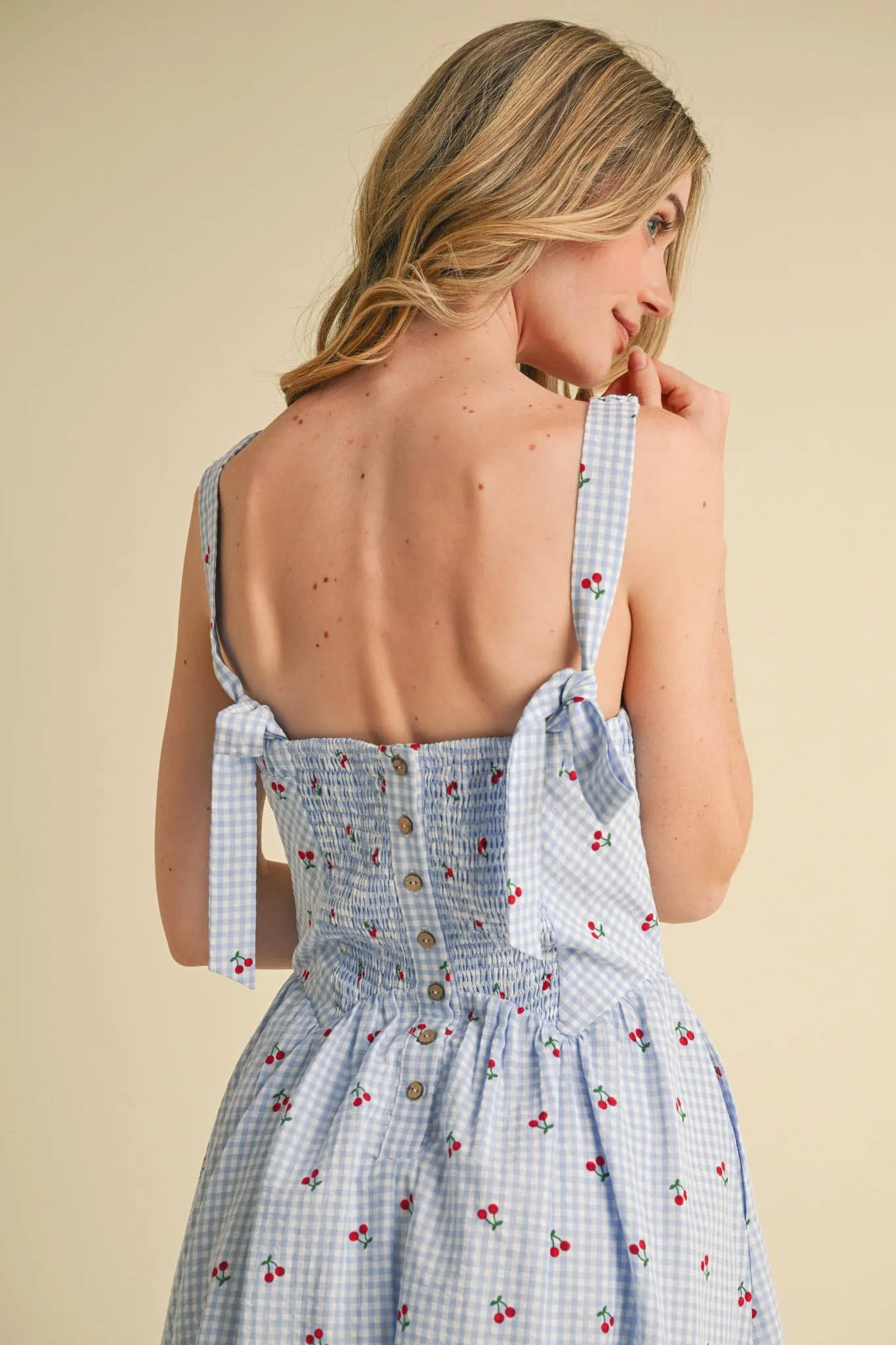 CHERRY GINGHAM MIDI DRESS