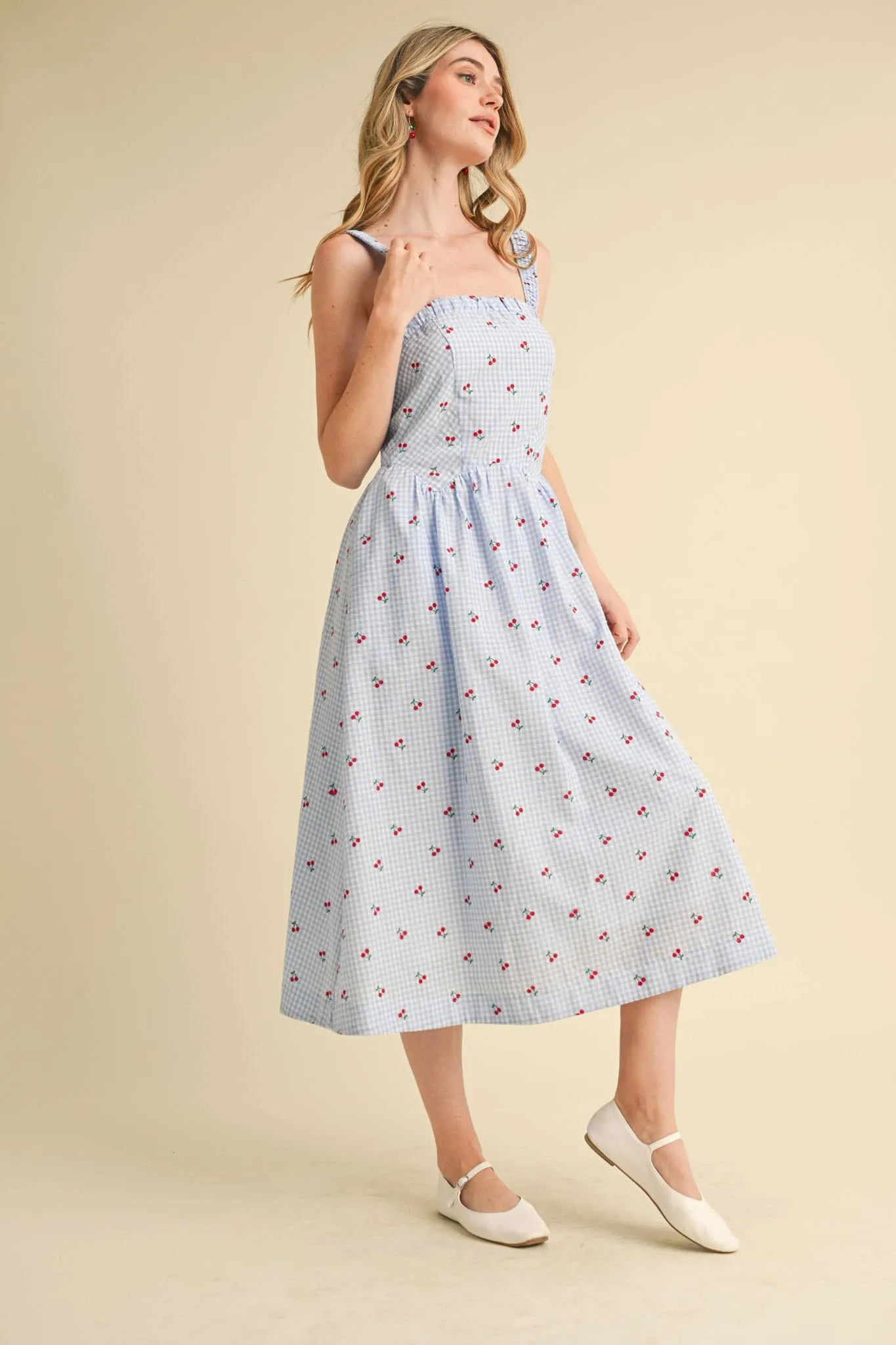 CHERRY GINGHAM MIDI DRESS