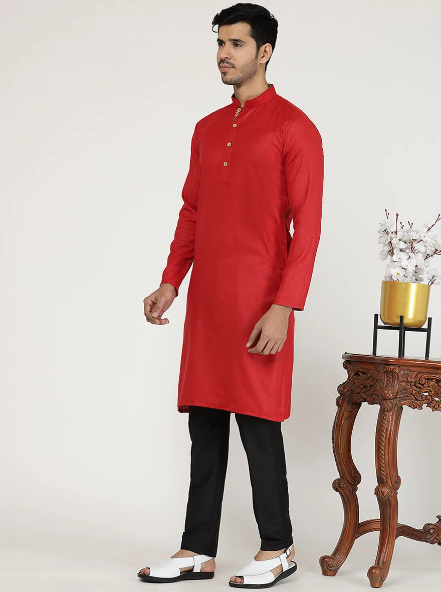 Cherry Red Solid Cotton Blend Kurta | The Kurta Company