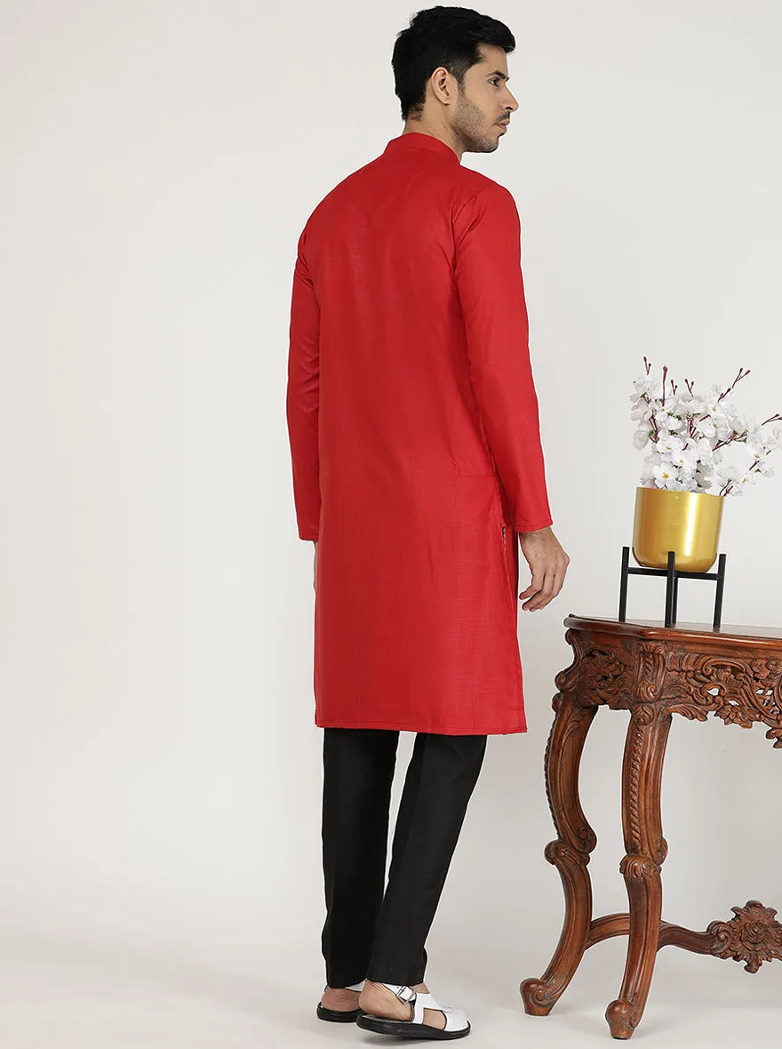 Cherry Red Solid Cotton Blend Kurta | The Kurta Company