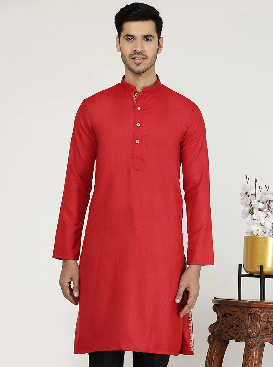 Cherry Red Solid Cotton Blend Kurta | The Kurta Company