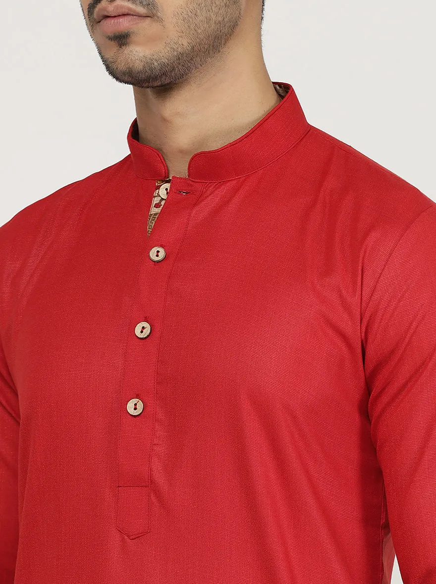 Cherry Red Solid Cotton Blend Kurta | The Kurta Company