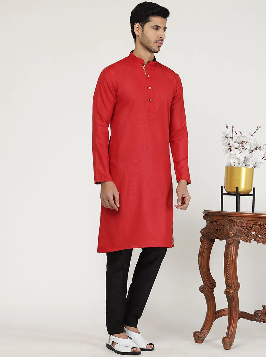 Cherry Red Solid Cotton Blend Kurta | The Kurta Company