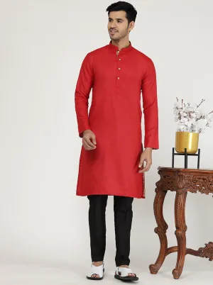 Cherry Red Solid Cotton Blend Kurta | The Kurta Company