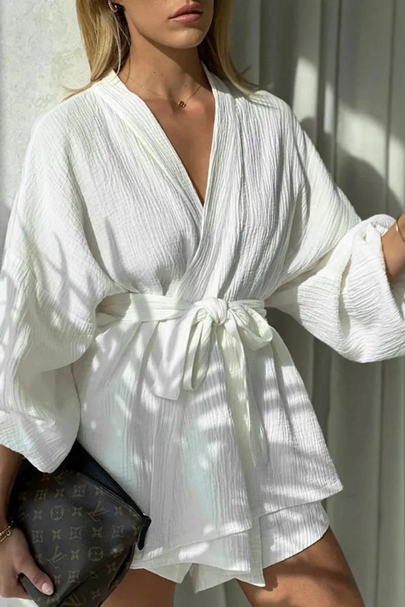 Chic Two-Piece Set with Belted High-Waisted Shorts