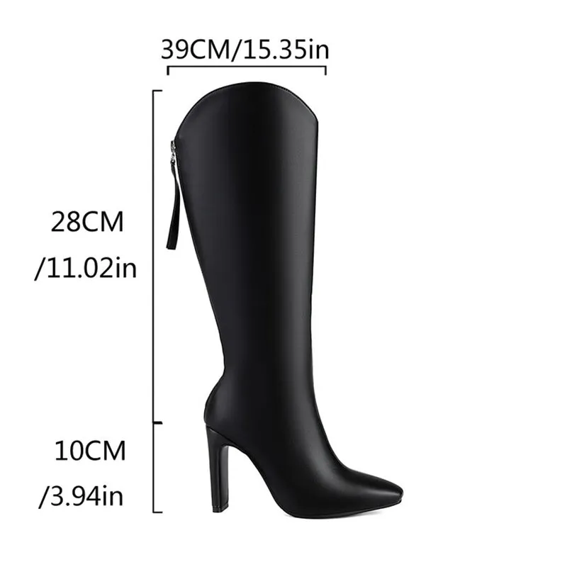 cold weather outfits JazzHer 10cm Heel Fashion Knee Boots Wide Leg Autumn Antislip Shoes Big Size 46 47 48 US17 White