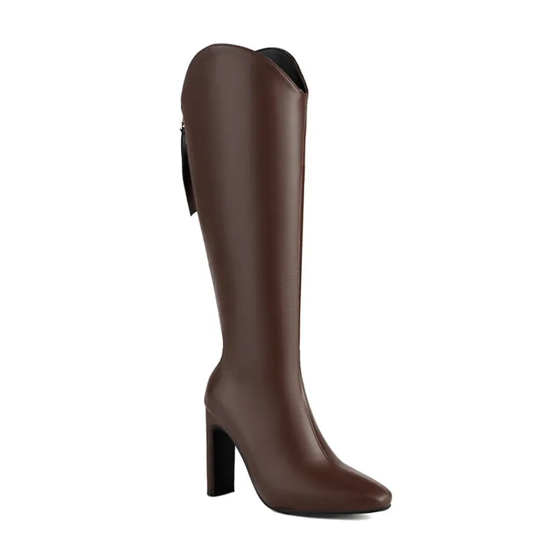 cold weather outfits JazzHer 10cm Heel Fashion Knee Boots Wide Leg Autumn Antislip Shoes Big Size 46 47 48 US17 White