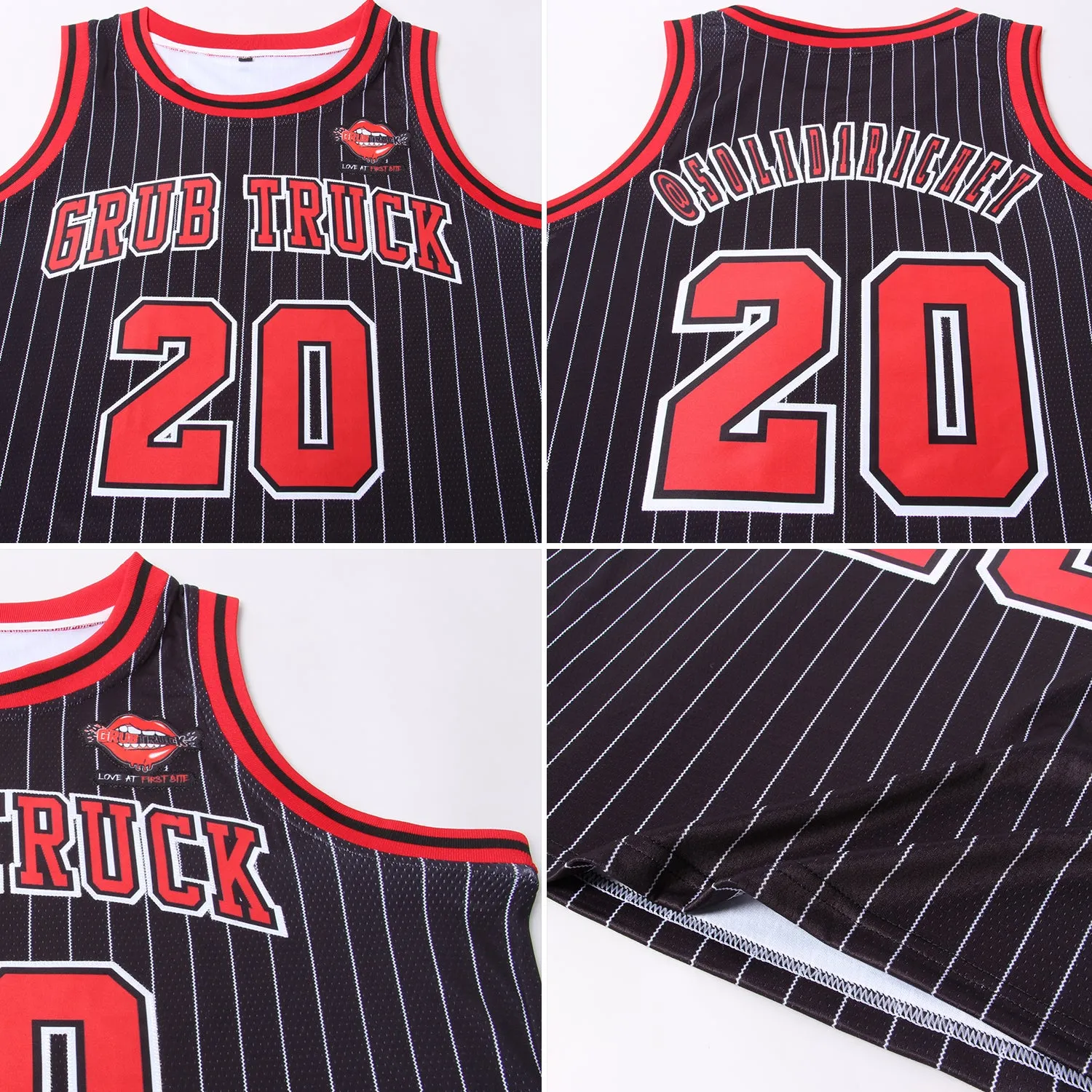 Custom Black White Pinstripe Red-White Authentic Throwback Basketball Jersey