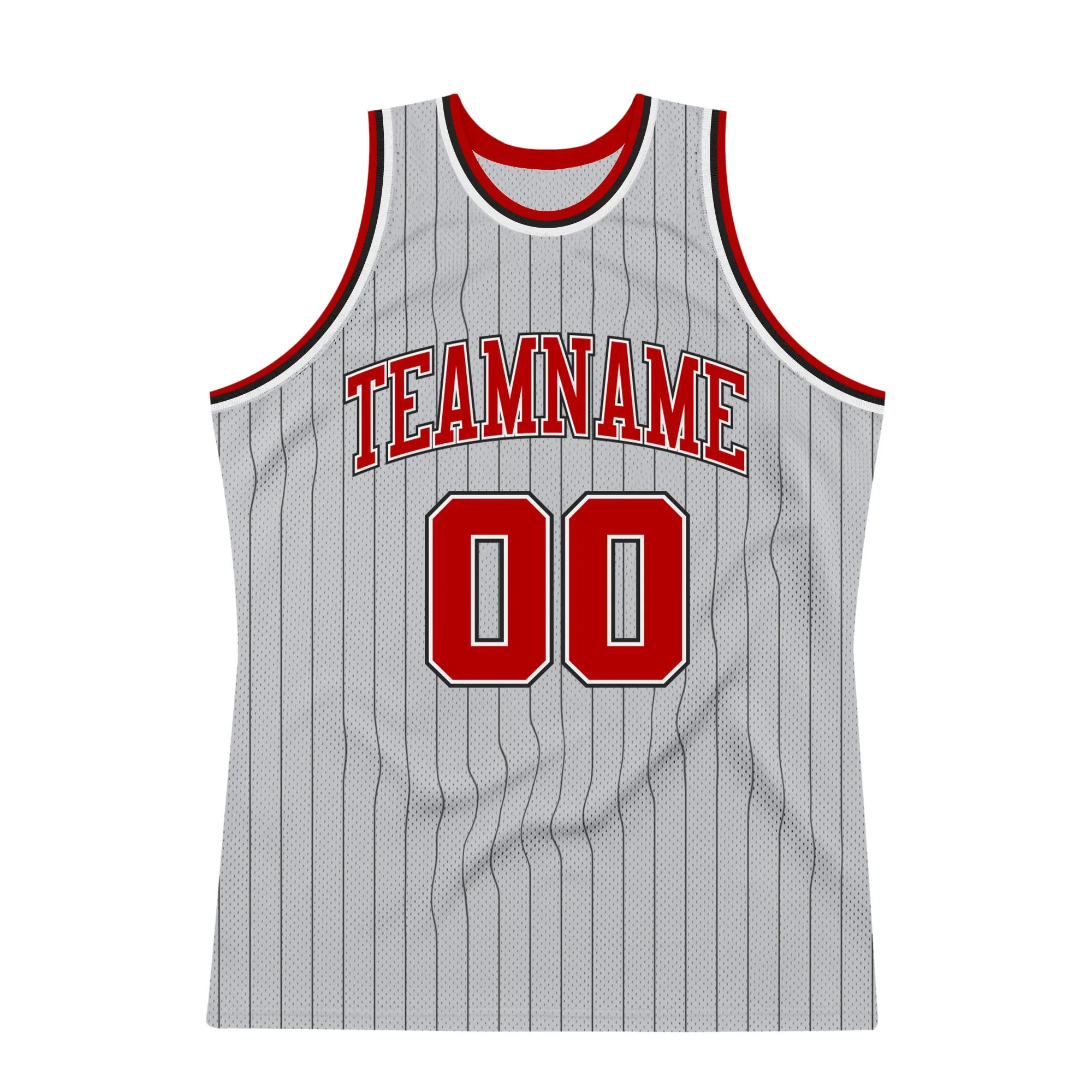 Custom Gray Black Pinstripe Red-White Authentic Throwback Basketball Jersey