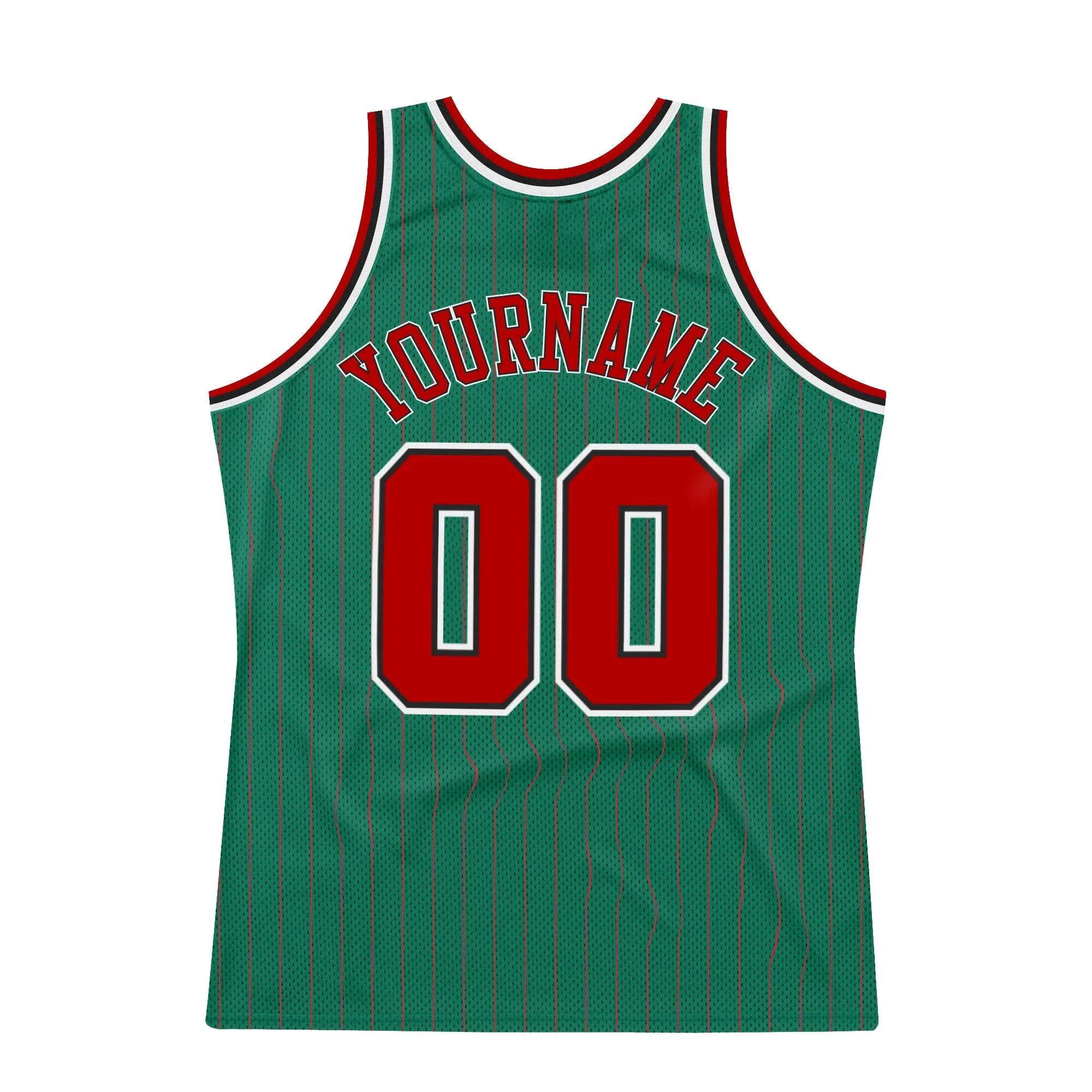 Custom Kelly Green Red Pinstripe Red-Black Authentic Throwback Basketball Jersey