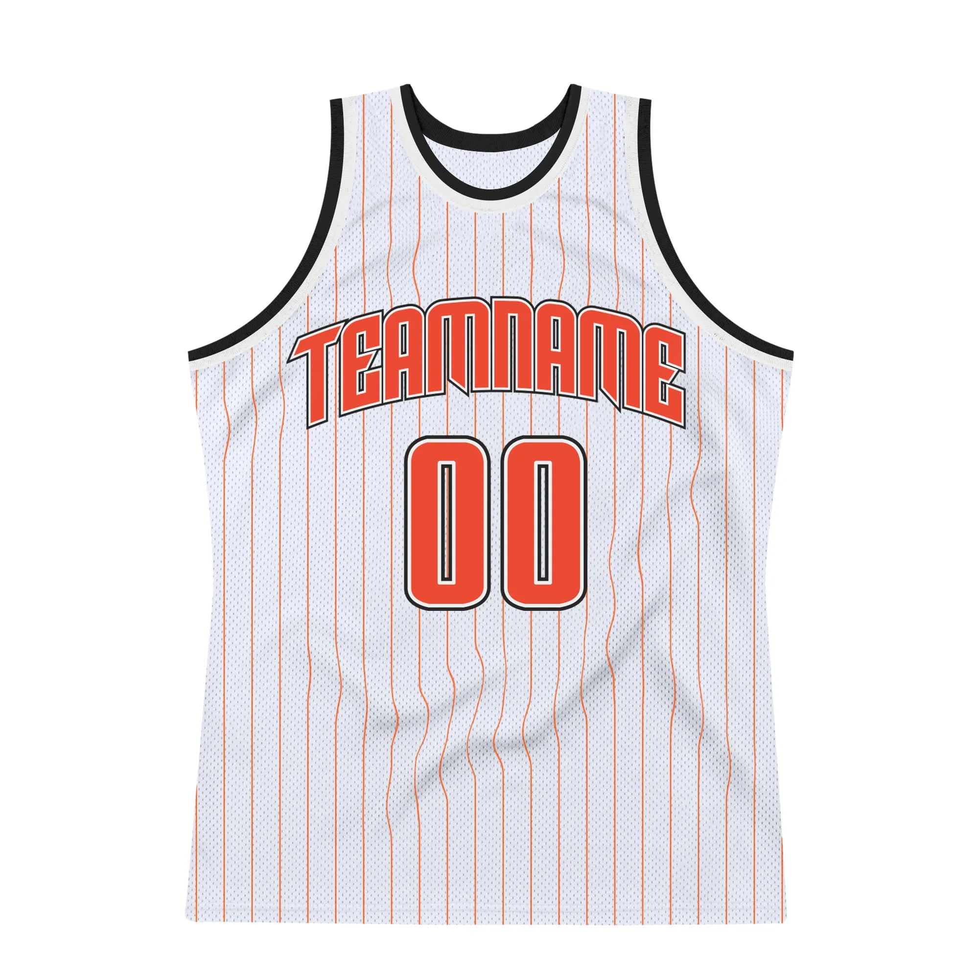 Custom White Orange Pinstripe Orange-Black Authentic Throwback Basketball Jersey