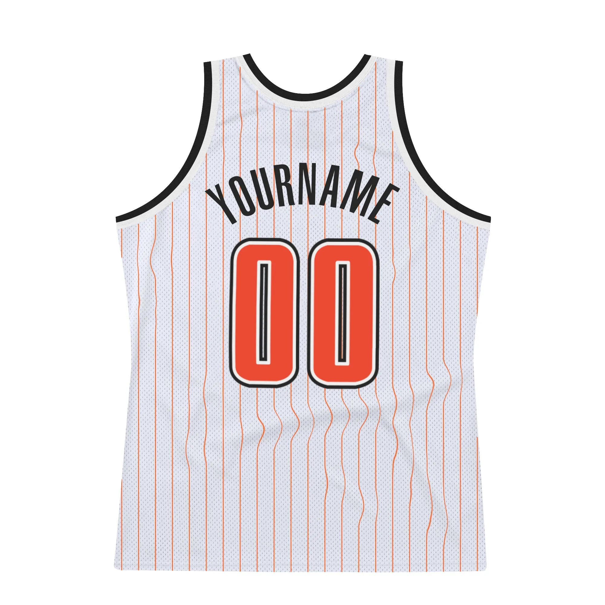 Custom White Orange Pinstripe Orange-Black Authentic Throwback Basketball Jersey