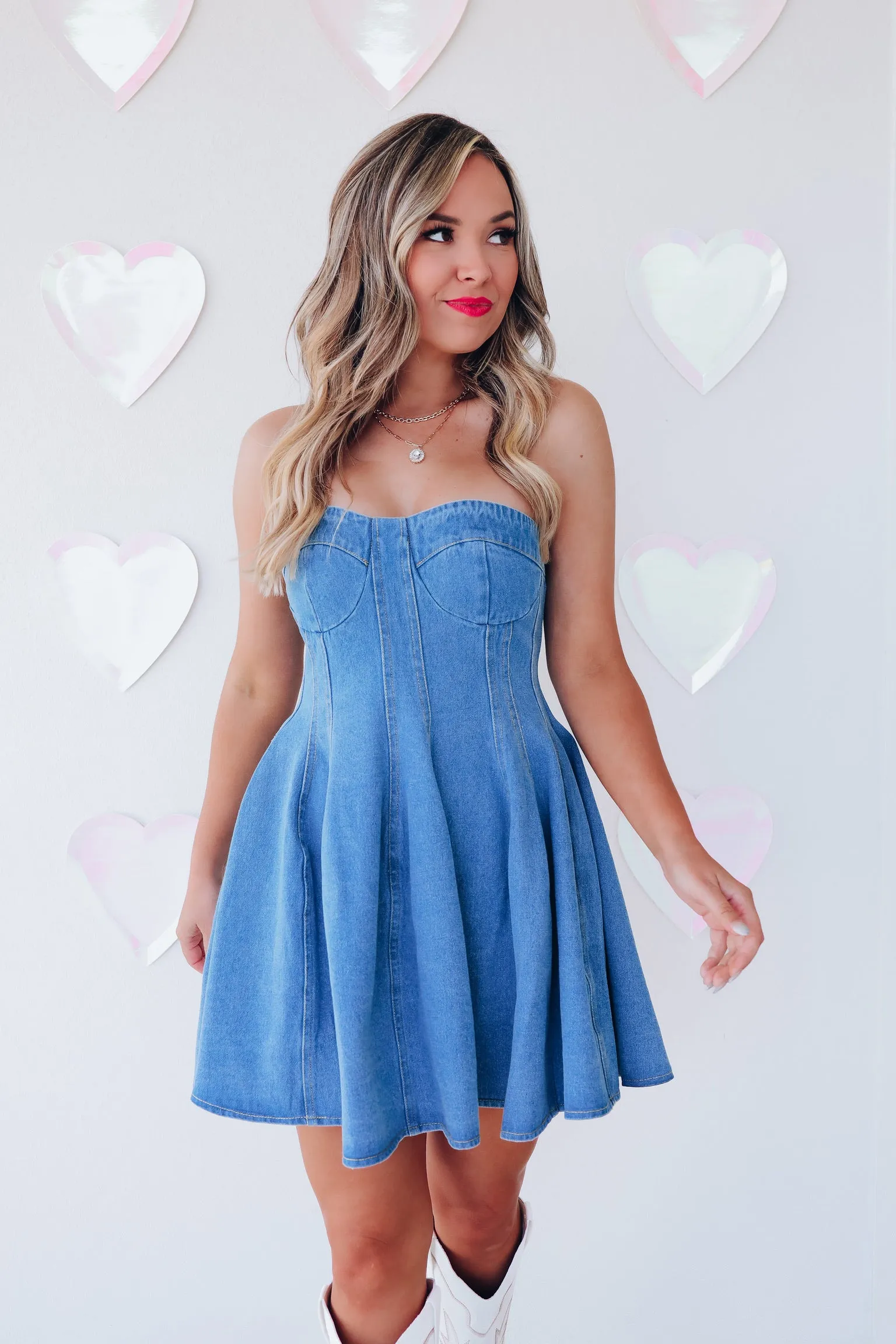Darling Strapless Denim Mini Dress