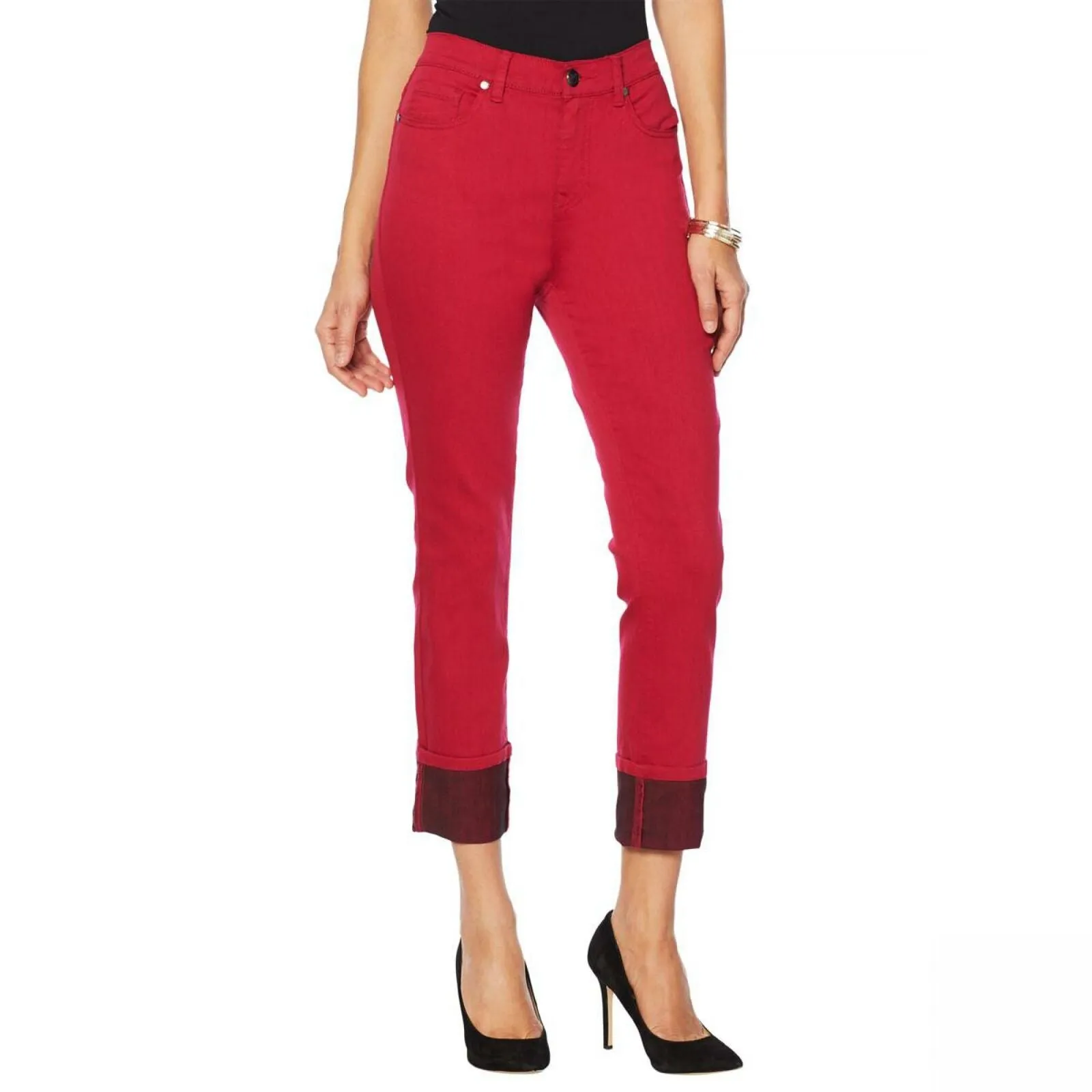 DG2 by Diane Gilman Women's Plus Size Classic Stretch Cuffed Cropped Jeans
