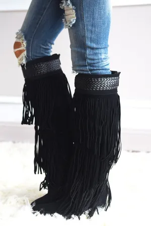 Do it Dolly Style Fringe Boots ~ Black