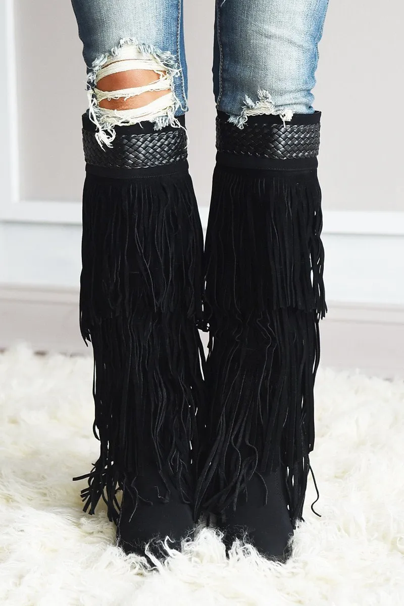 Do it Dolly Style Fringe Boots ~ Black