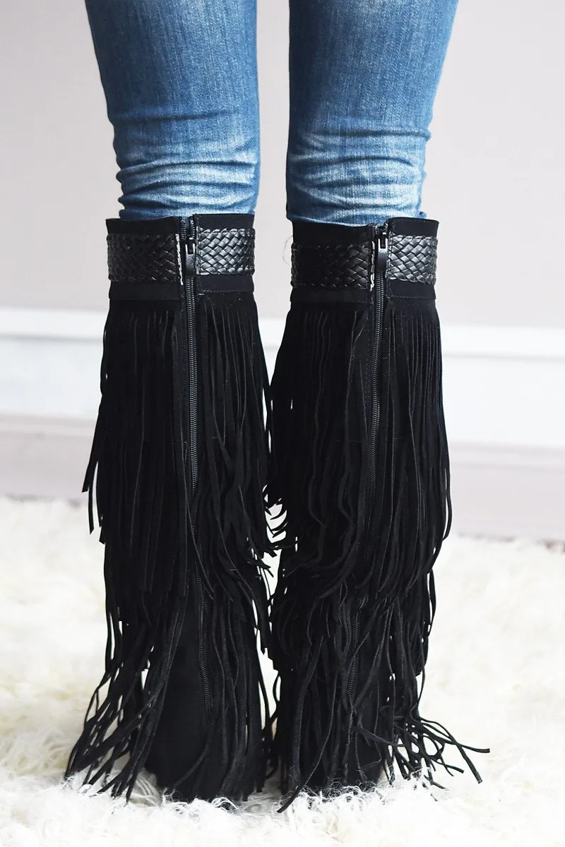 Do it Dolly Style Fringe Boots ~ Black