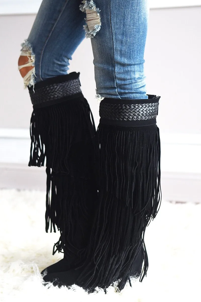 Do it Dolly Style Fringe Boots ~ Black