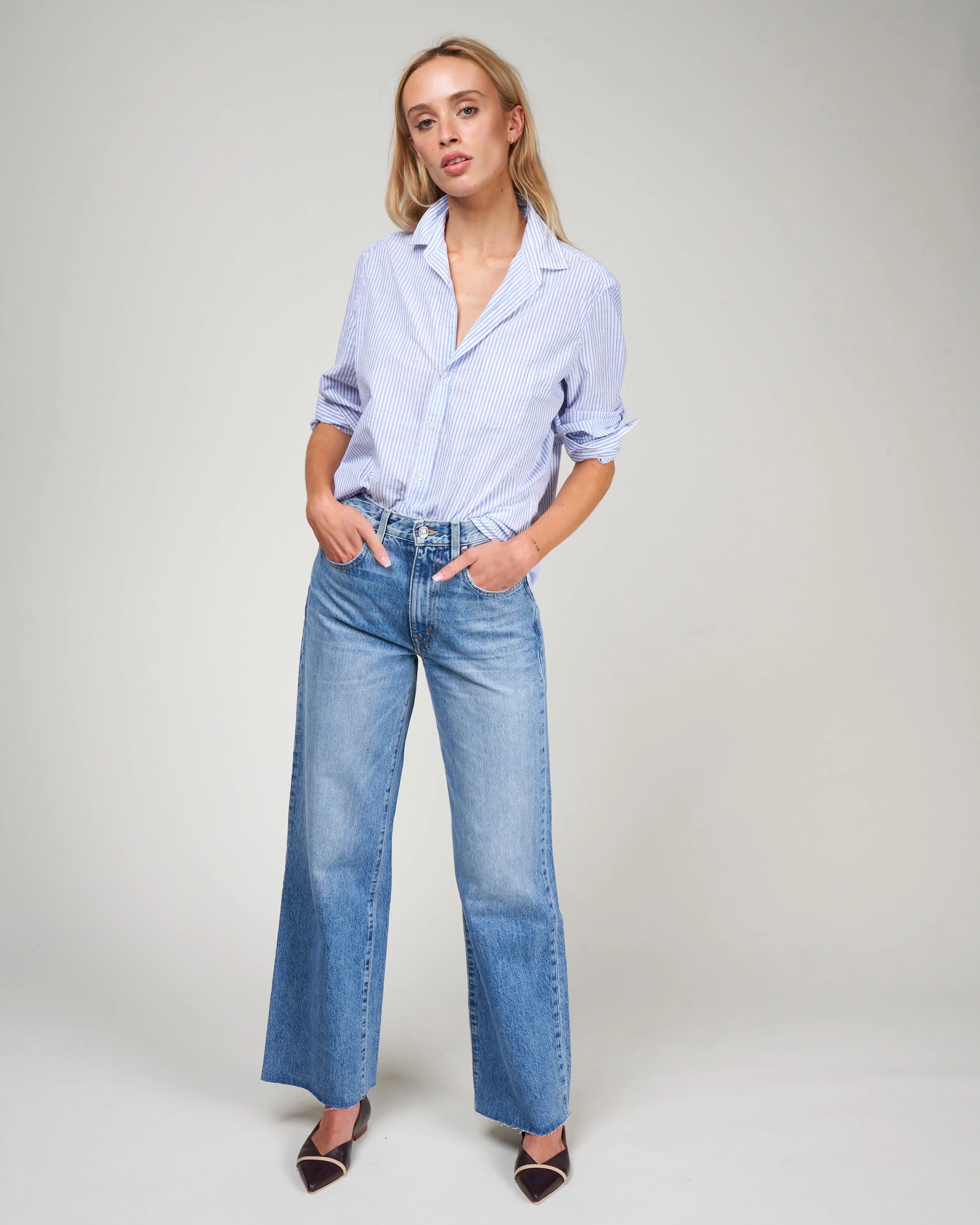 eileen woven button up - blue stripe